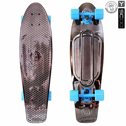 Скейтборд виниловый Y-Scoo Big Fishskateboard metallic 27" 402H-Bb с сумкой, темная бронза и голубые колеса 